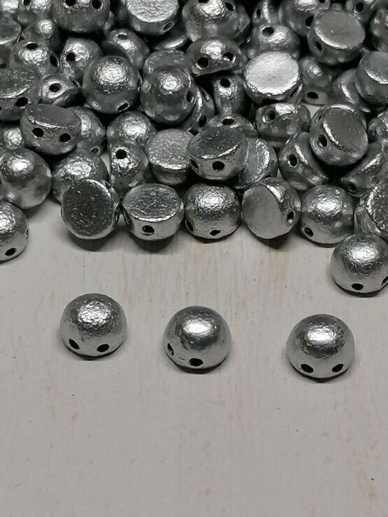 2-Hole Cabochon 6mm Etched Aluminium Silver